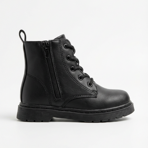 Bottines Fille Noires Cœur Brodé