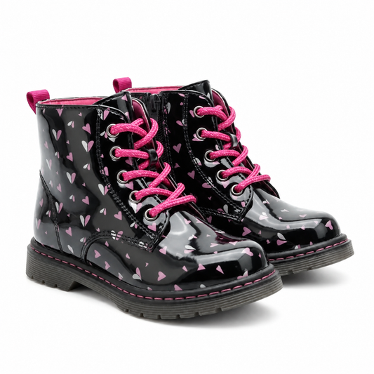 Bottines fille noires motifs cœurs vue de face – Bombas Maroc