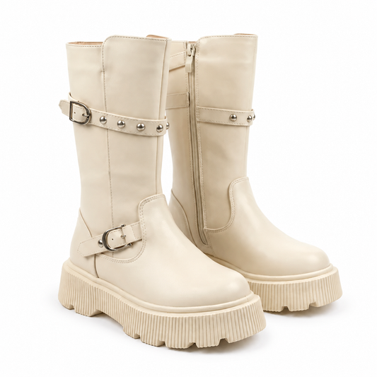 Bottes biker fille ivoire – Bombas Maroc