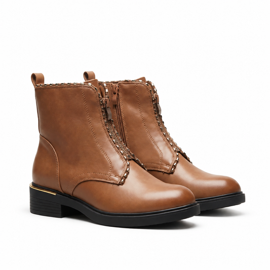Bottines Femme en Cuir Marron à Zip – Bombas Maroc