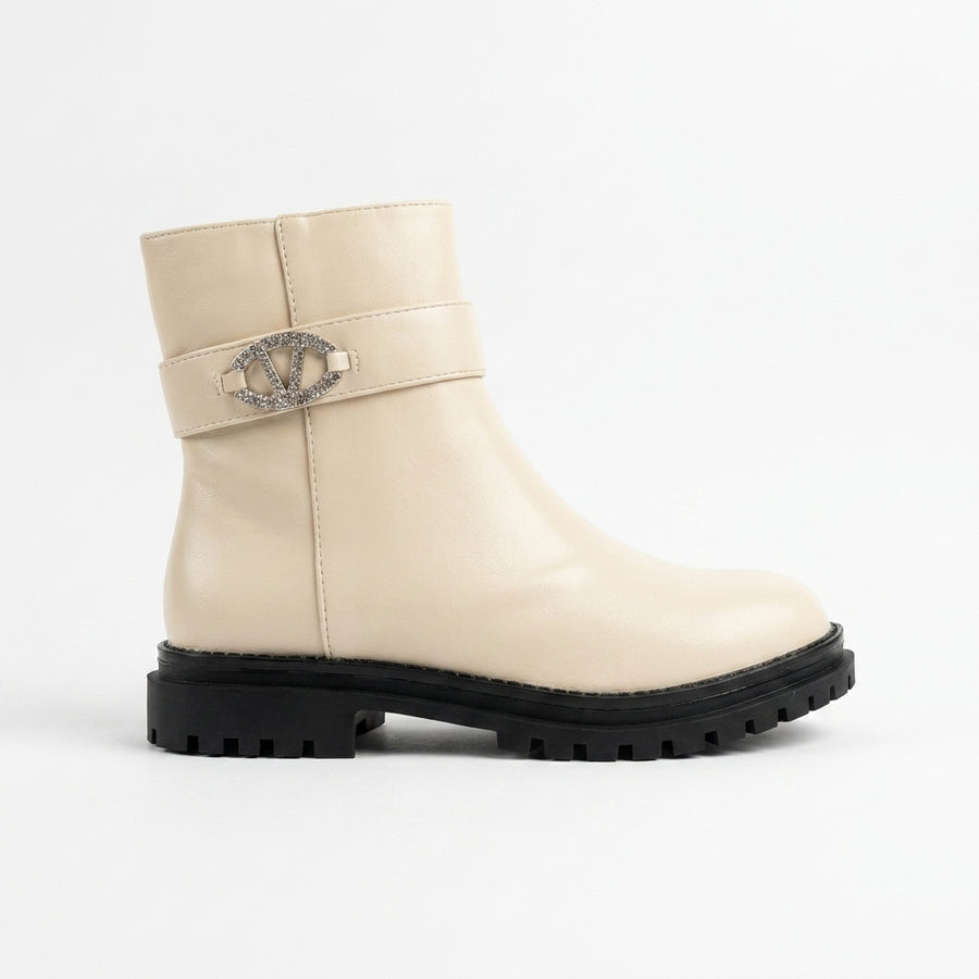 Bottines Fille Beige Boucle Strass – Importées d’Espagne 🇪🇸