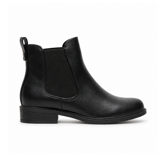 Bottine Chelsea femme noire classique vue de profil, élastique latéral et talon bloc – Bombas Maroc