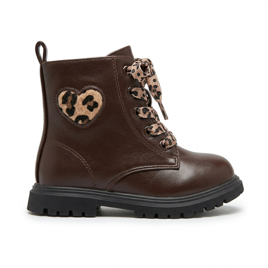 Bottines Bébé Fille à Lacets & Zip – Marron & Léopard