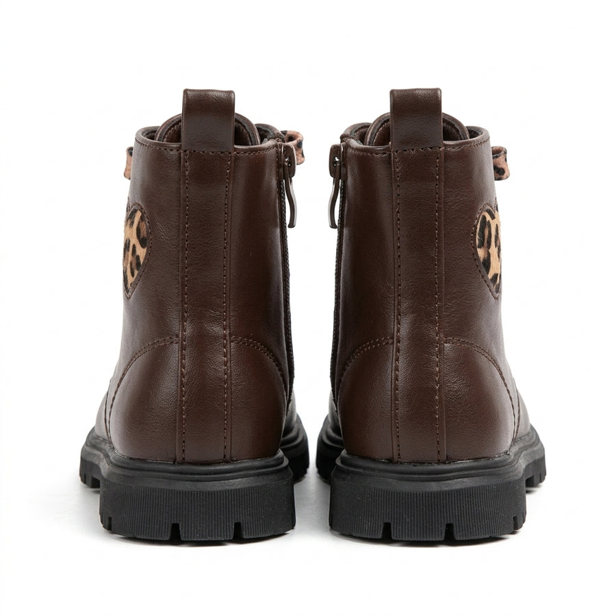 Bottines Bébé Fille à Lacets & Zip – Marron & Léopard