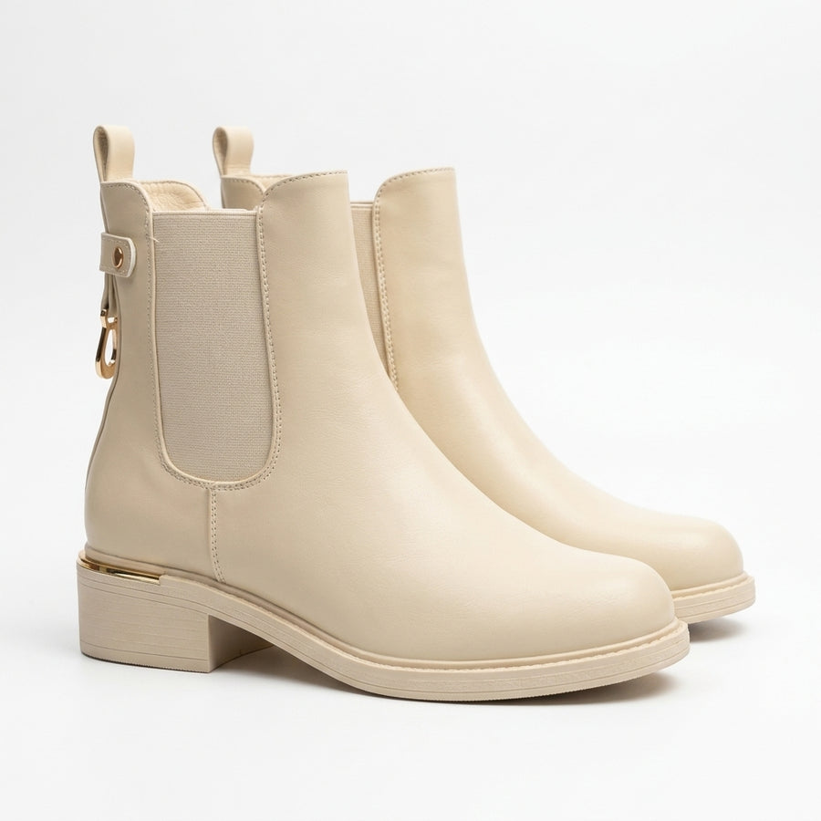 Women's Chelsea Ankle Boots with Gold Jewel – Beige