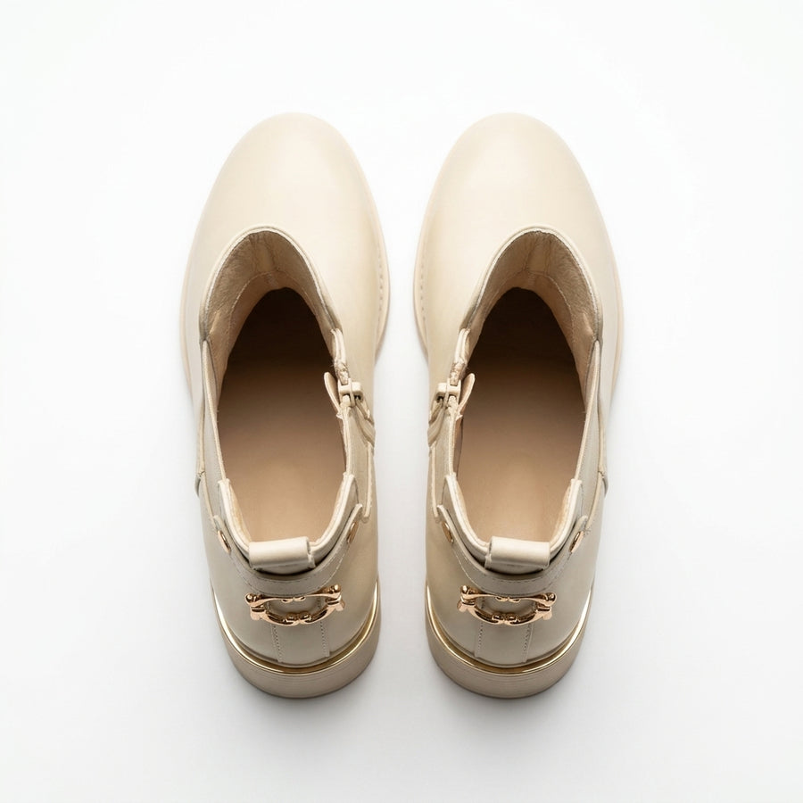Women's Chelsea Ankle Boots with Gold Jewel – Beige