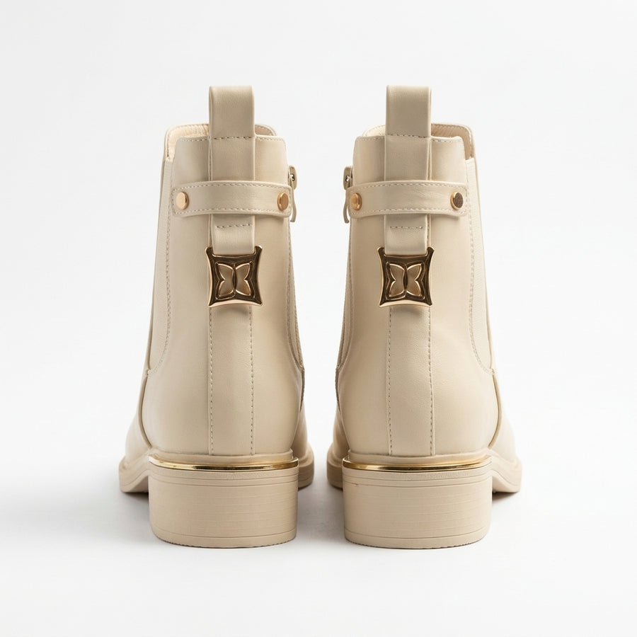 Women's Chelsea Ankle Boots with Gold Jewel – Beige