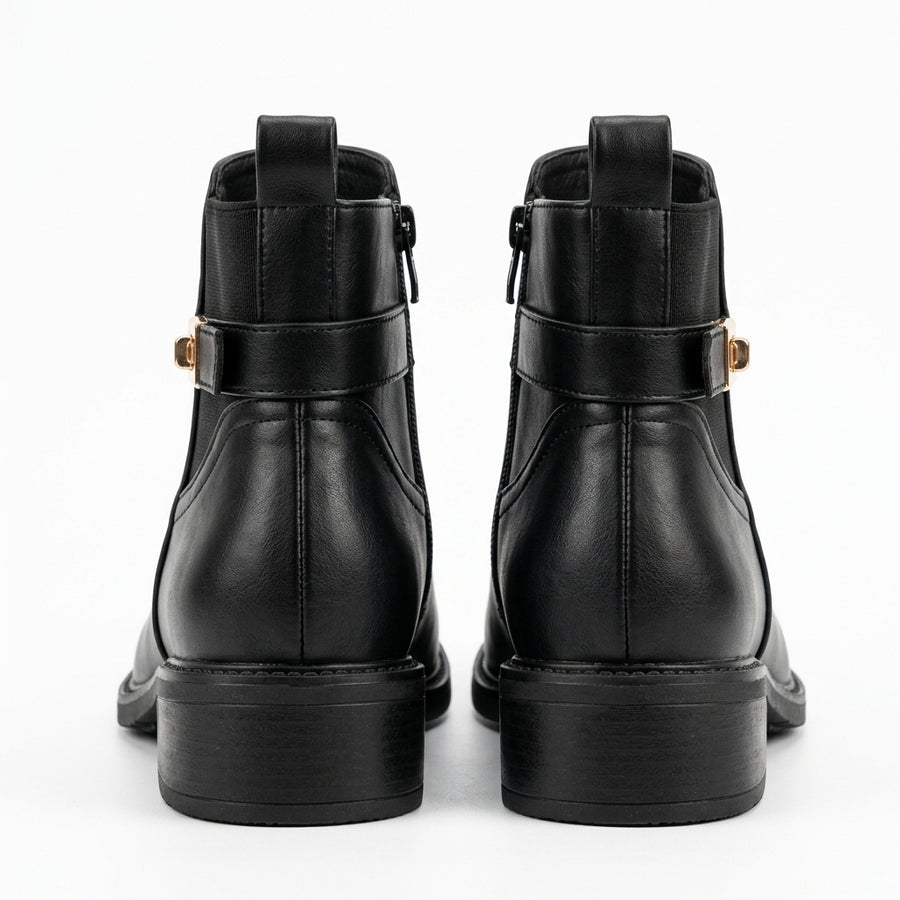 Bottines Chelsea Femme Fermoir Doré – Noir