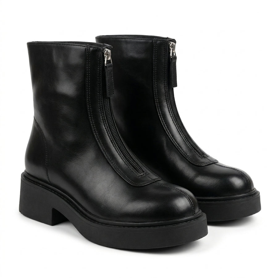 Bottines Femme Zip Avant Semelle Épaisse – Noir
