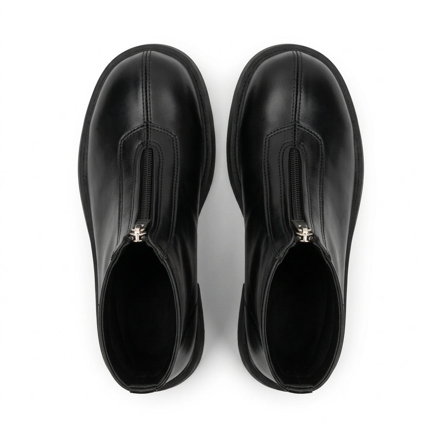 Bottines Femme Zip Avant Semelle Épaisse – Noir