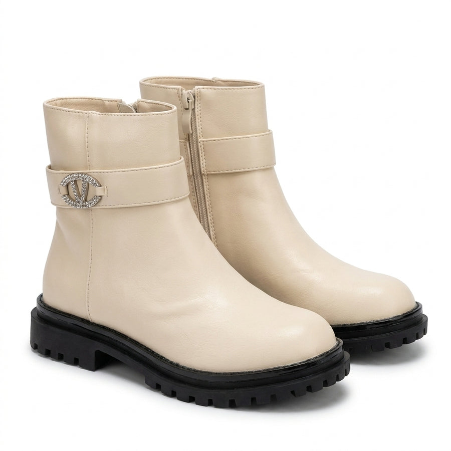 Bottines Fille Beige Boucle Strass – Importées d’Espagne 🇪🇸