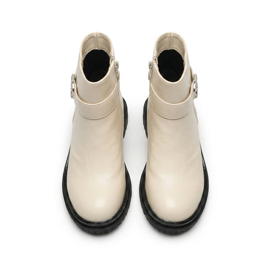 Bottines Fille Beige Boucle Strass – Importées d’Espagne 🇪🇸