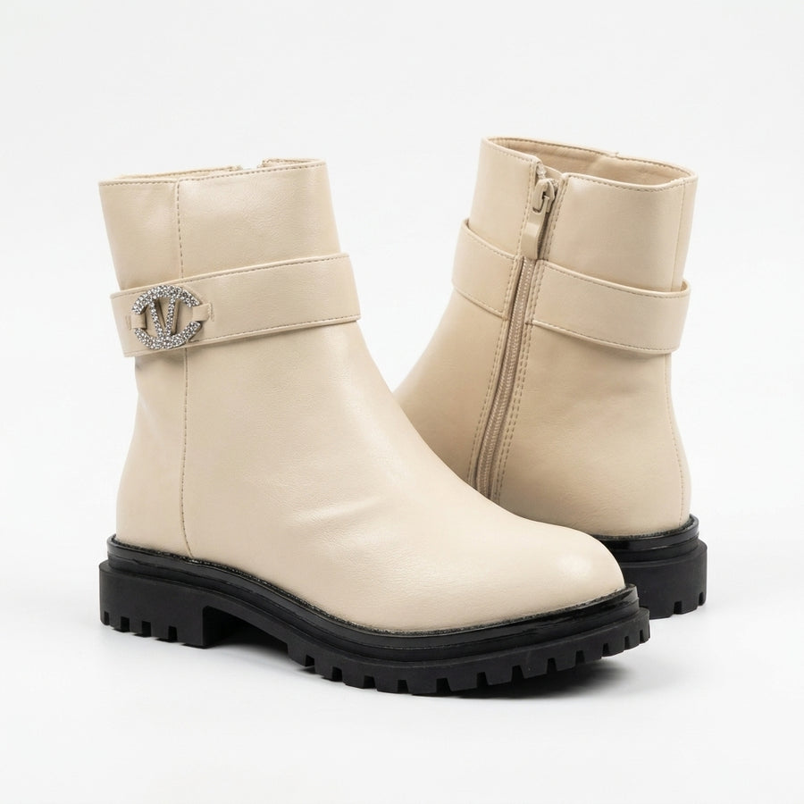 Bottines Fille Beige Boucle Strass – Importées d’Espagne 🇪🇸