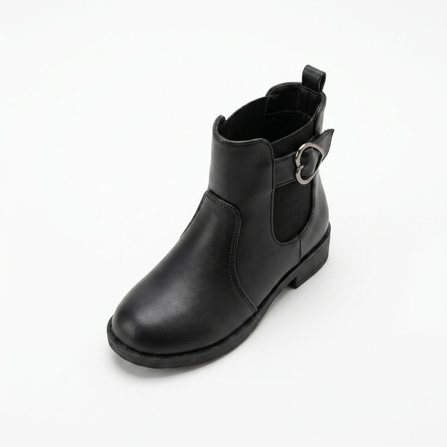 Bottines Fille Chelsea Noires Boucle Cœur – Zip Latéral & Élastiques