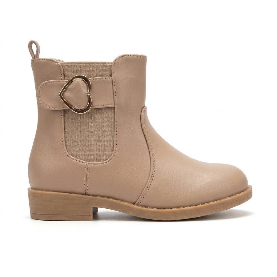 Bottines Fille Chelsea Boucle Cœur – Taupe – Zip Latéral & Élastiques