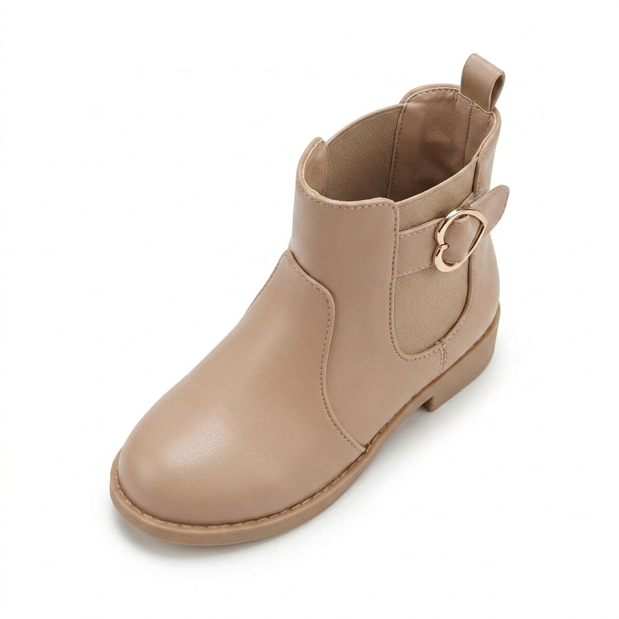 Bottines Fille Chelsea Boucle Cœur – Taupe – Zip Latéral & Élastiques