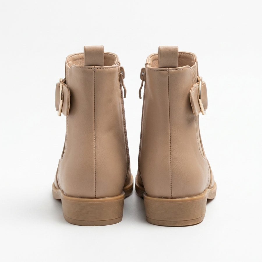 Bottines Fille Chelsea Boucle Cœur – Taupe – Zip Latéral & Élastiques