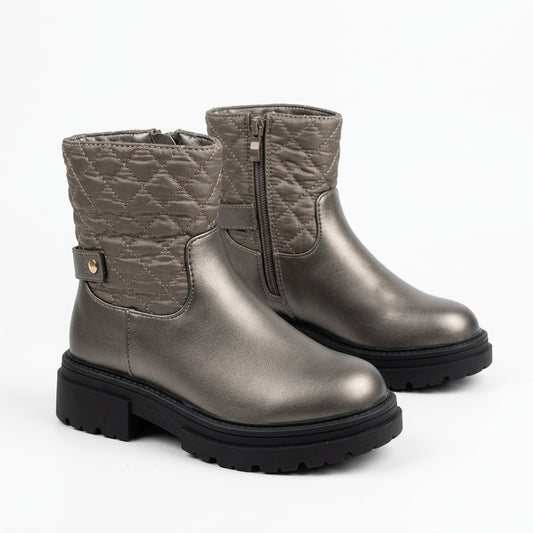 Paire de bottines fille matelassées bronze métallisé à zip – BOMBAS Maroc