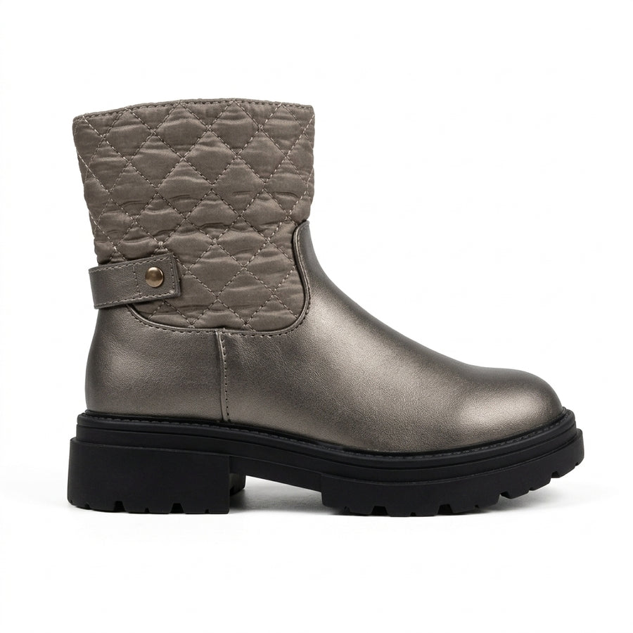Bottines Fille Matelassées à Zip – Bronze Métallisé
