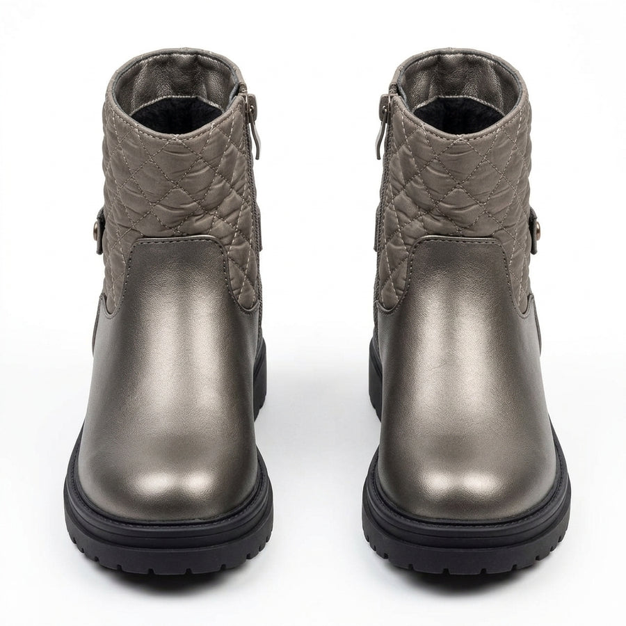Bottines Fille Matelassées à Zip – Bronze Métallisé