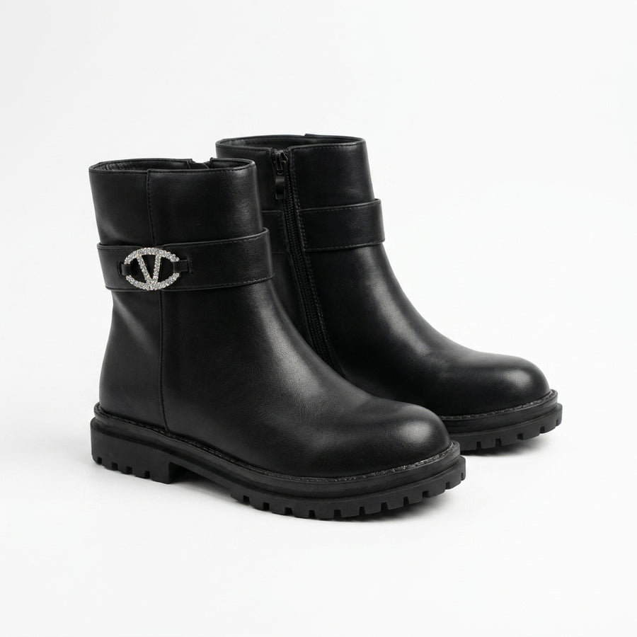 Bottines Fille Noires Boucle Strass – Importées d’Espagne 🇪🇸