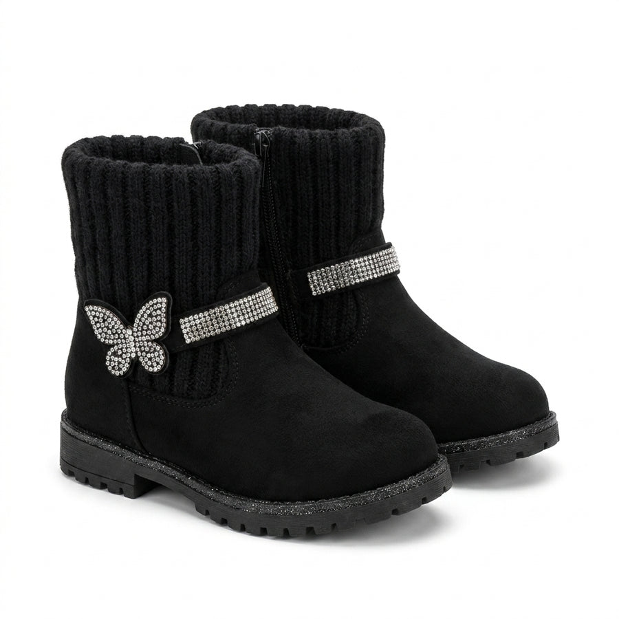 Bottines Fille Noires Papillon Strass – Importées d’Espagne 🇪🇸