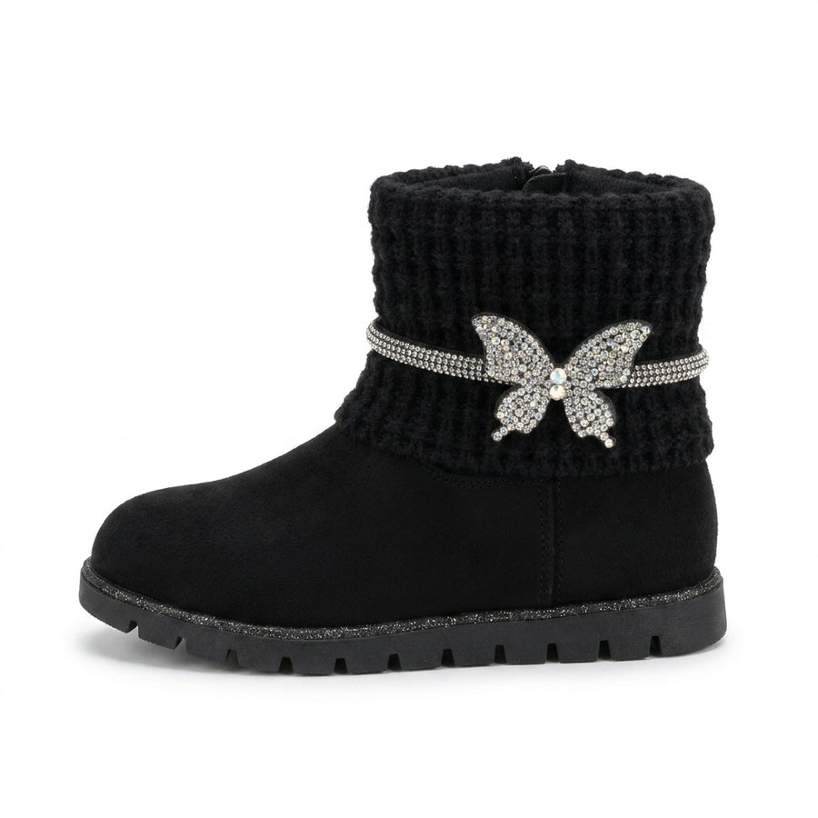 Bottines Fille Noires Papillon Strass – Importées d’Espagne 🇪🇸
