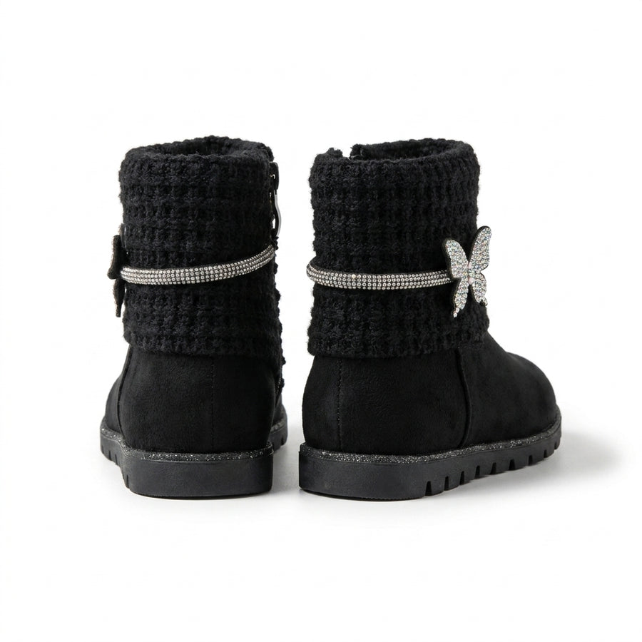 Bottines Fille Noires Papillon Strass – Importées d’Espagne 🇪🇸
