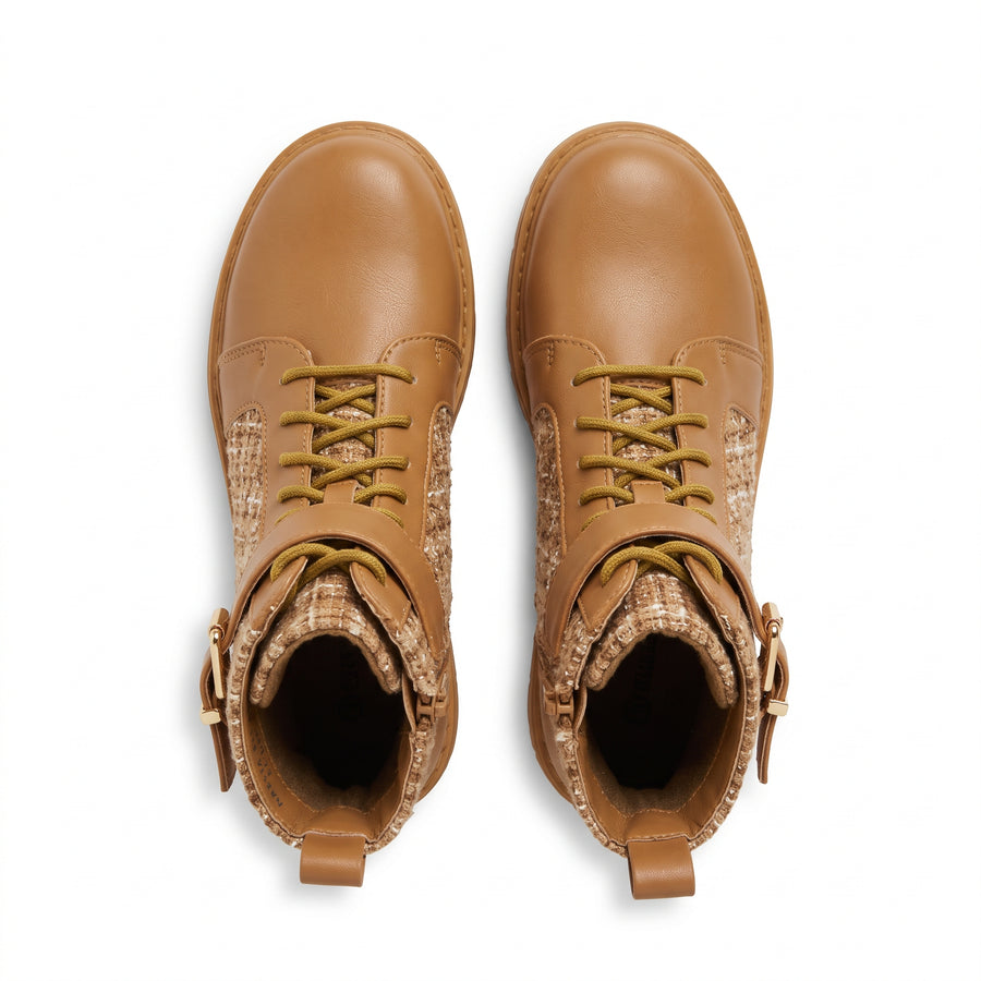 Bottines Fille Tweed à Boucle Dorée – Camel