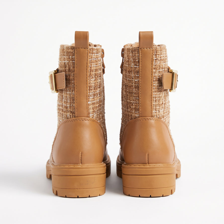 Bottines Fille Tweed à Boucle Dorée – Camel