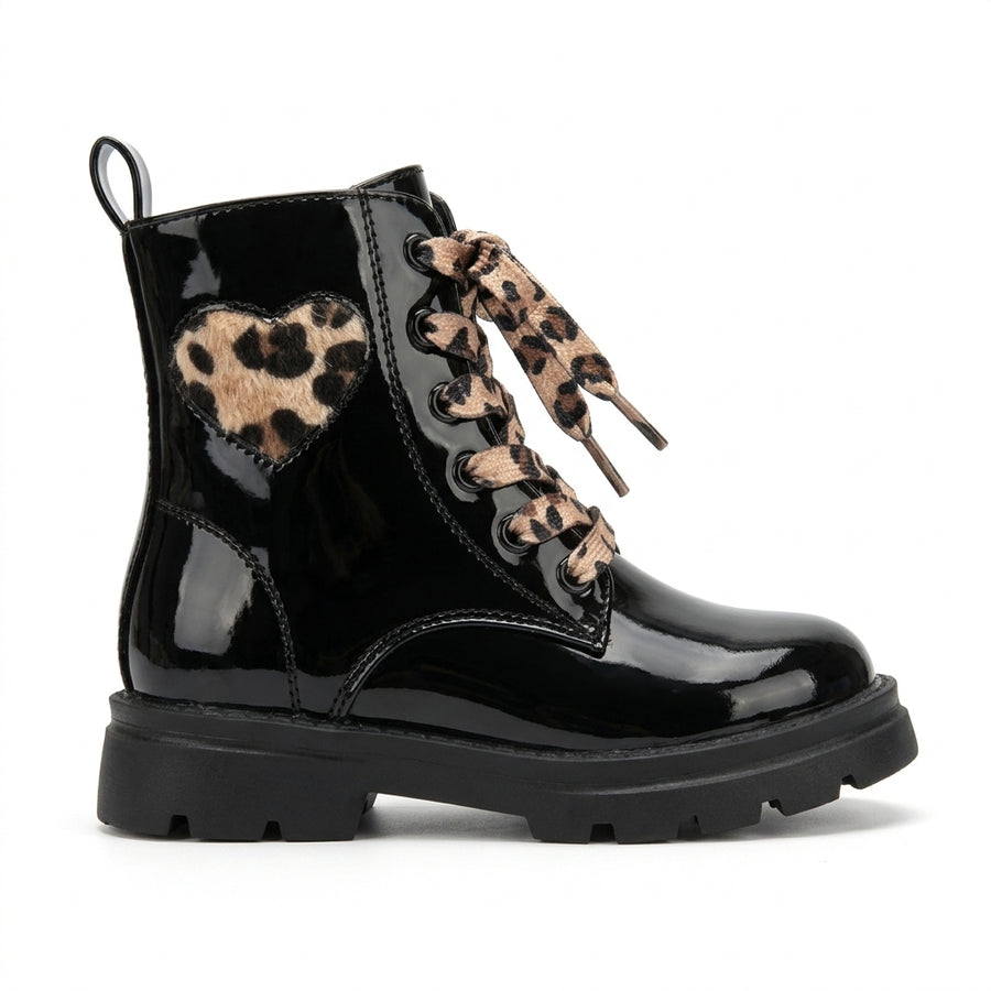 Bottines Fille Vernies à Lacets & Zip – Noir