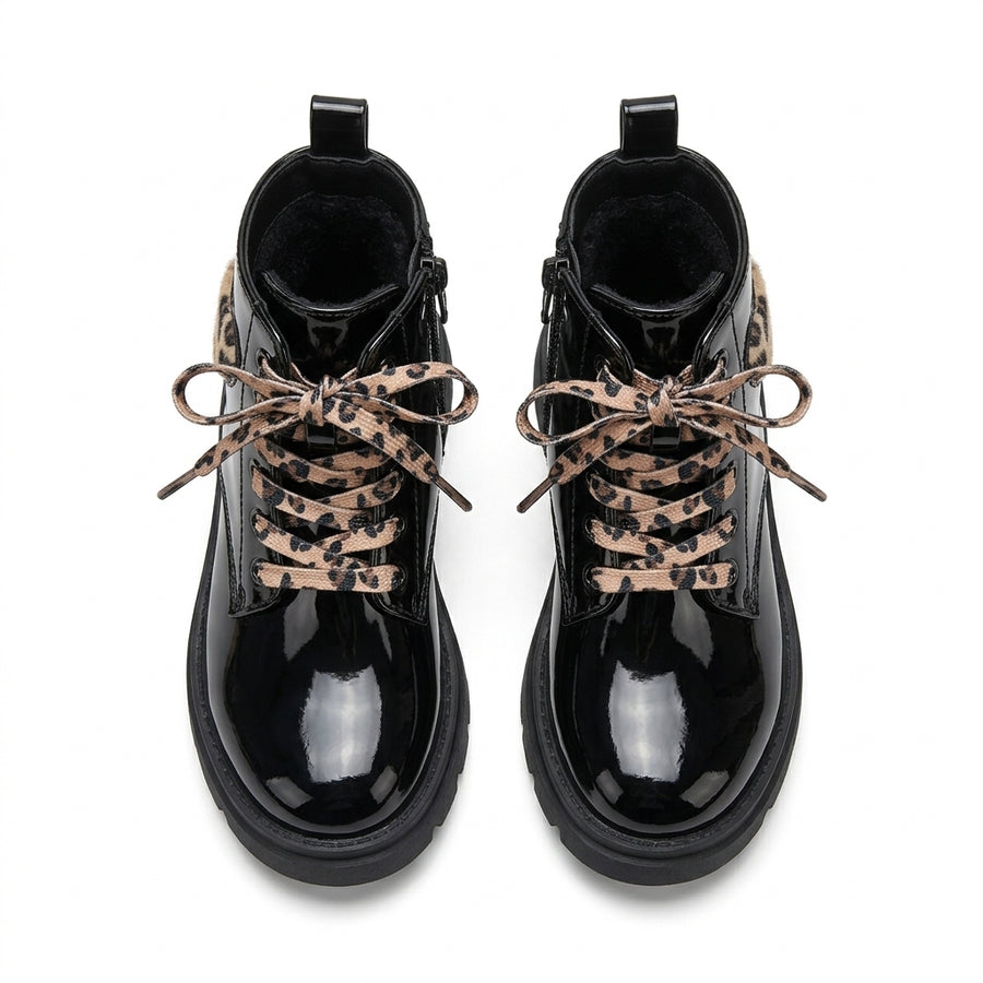 Bottines Fille Vernies à Lacets & Zip – Noir