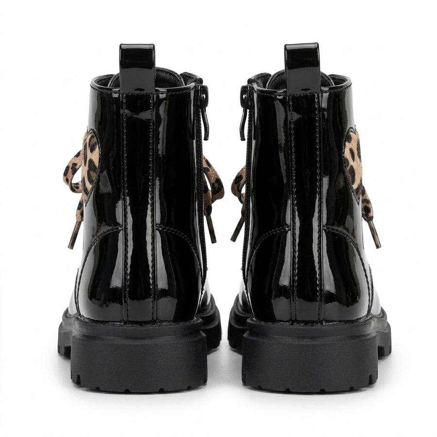 Bottines Fille Vernies à Lacets & Zip – Noir