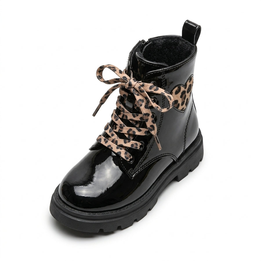 Bottines Fille Vernies à Lacets & Zip – Noir