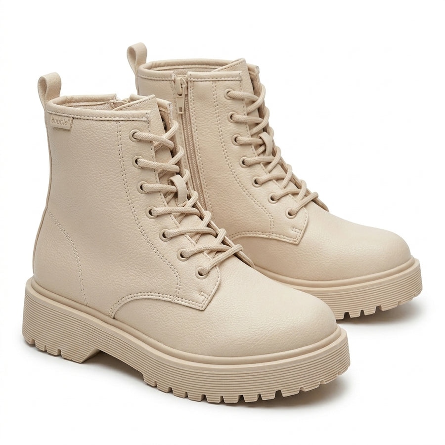 Bottines Fourrées Beige Crème – Fille & Femme – Zip & Lacets – Semelle Crantée
