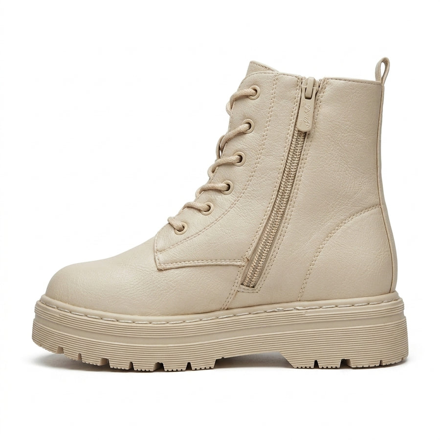 Bottines Fourrées Beige Crème – Fille & Femme – Zip & Lacets – Semelle Crantée