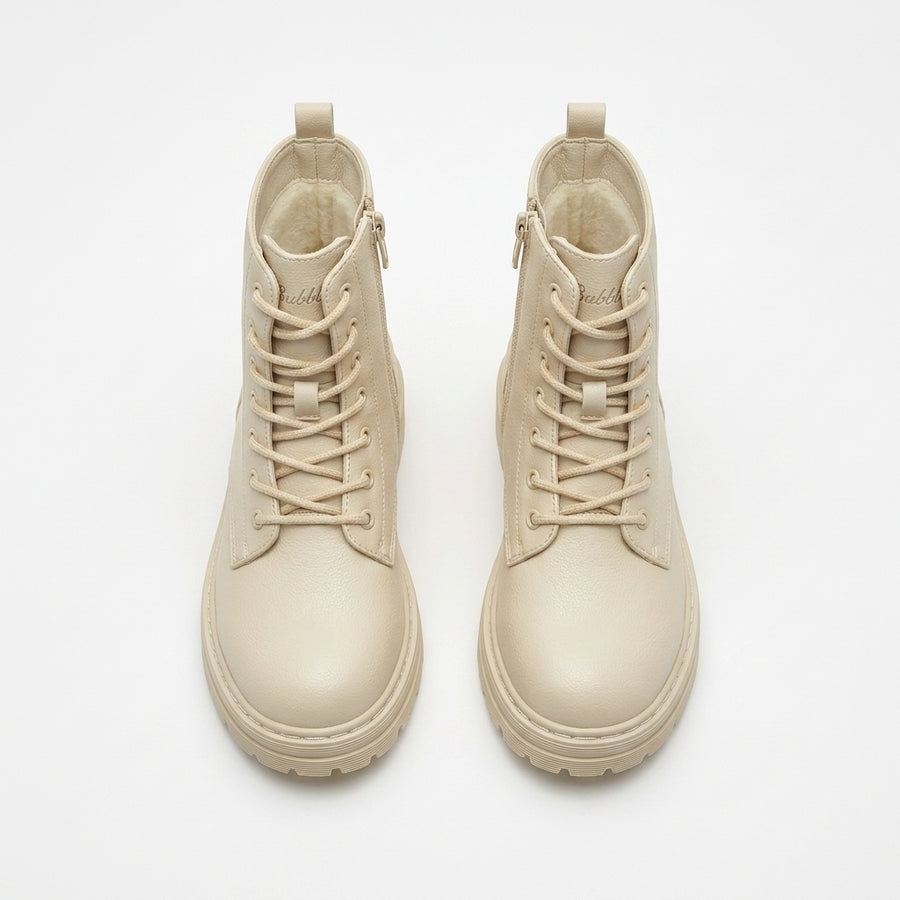 Bottines Fourrées Beige Crème – Fille & Femme – Zip & Lacets – Semelle Crantée