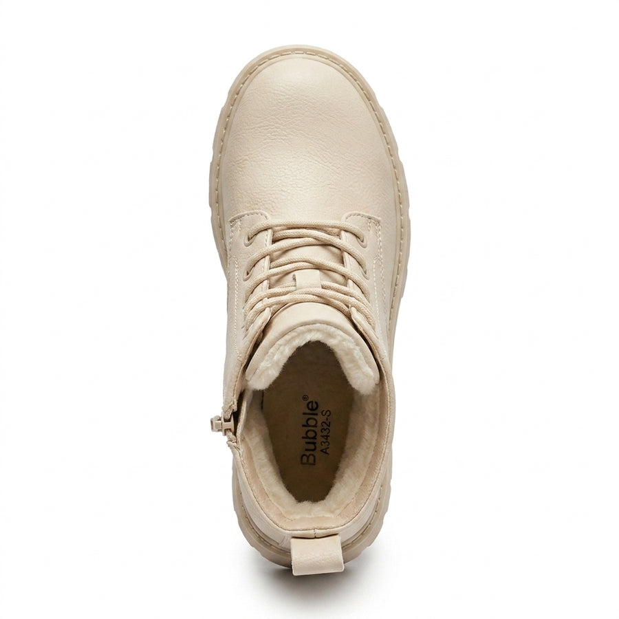 Bottines Fourrées Beige Crème – Fille & Femme – Zip & Lacets – Semelle Crantée