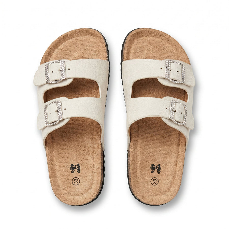 Sandales Fille Blanc/Off-White – Double Boucle Strass – Importées d'Espagne 🇪🇸