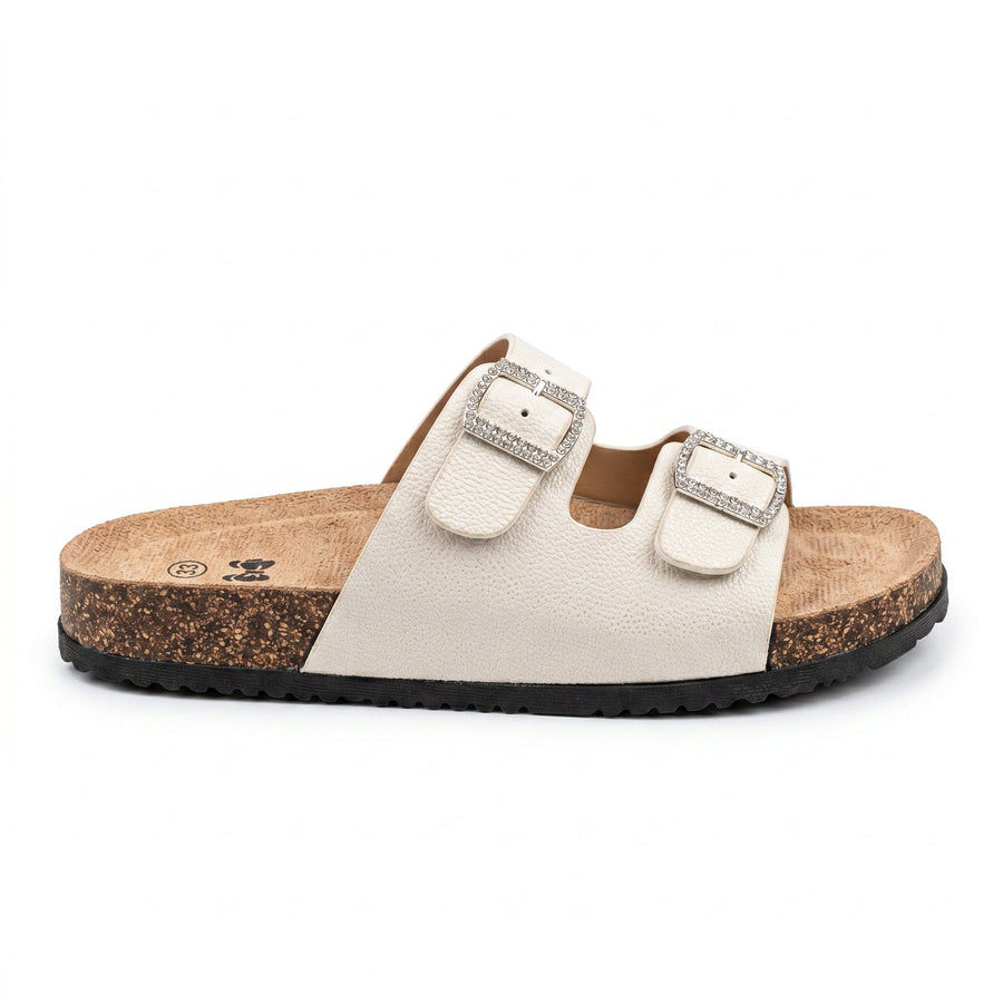 Sandales Fille Blanc/Off-White – Double Boucle Strass – Importées d'Espagne 🇪🇸