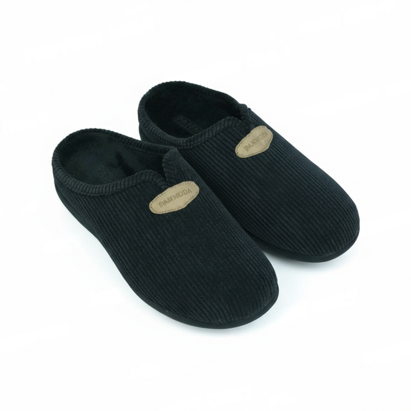 Pantoufles Femme Hiver Confort Noir Côtelé – Importées d’Espagne - PN247584