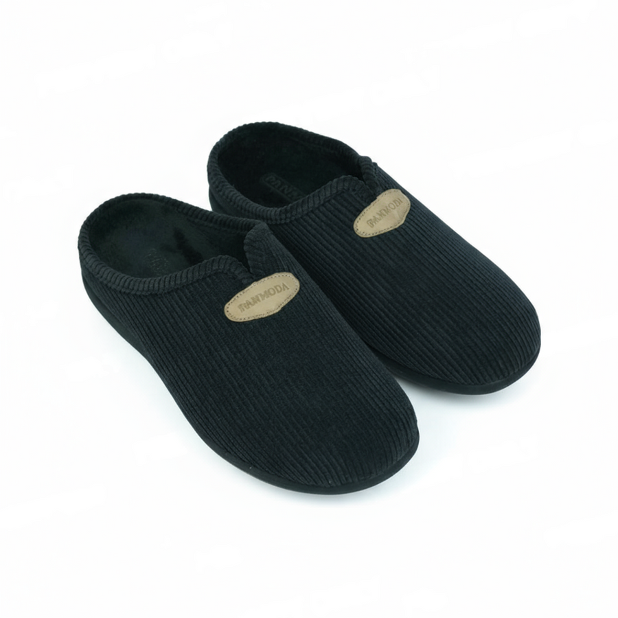 Pantoufles Femme Hiver Confort Noir Côtelé – Importées d’Espagne - PN247584