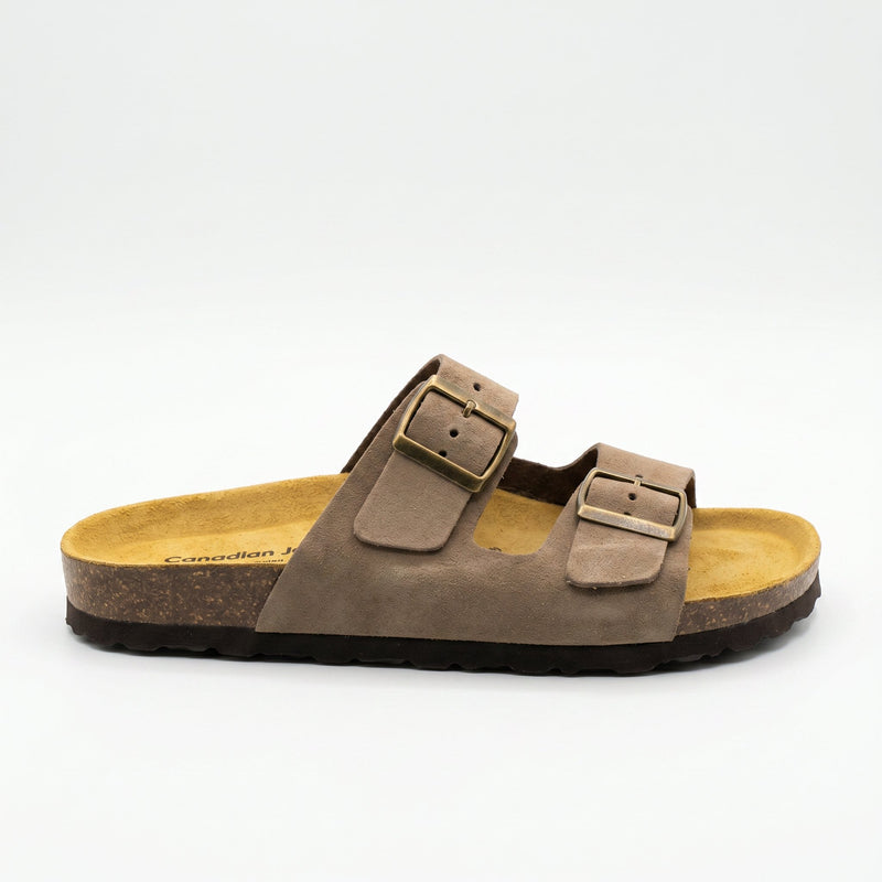 Sandales Homme Canadian John – Nubuck Taupe Double Boucle Semelle Liège – Made in Spain 🇪🇸