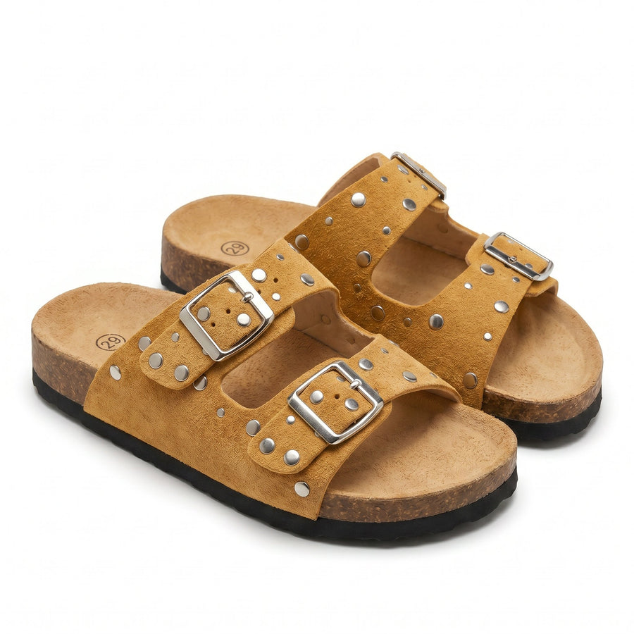 Sandales Fille Moutarde Double Bride Rivets – Style Birkenstock – Importées d'Espagne 🇪🇸