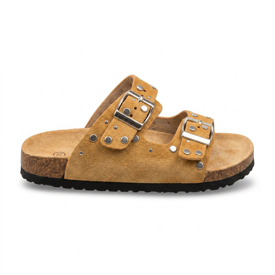 Sandales Fille Moutarde Double Bride Rivets – Style Birkenstock – Importées d'Espagne 🇪🇸