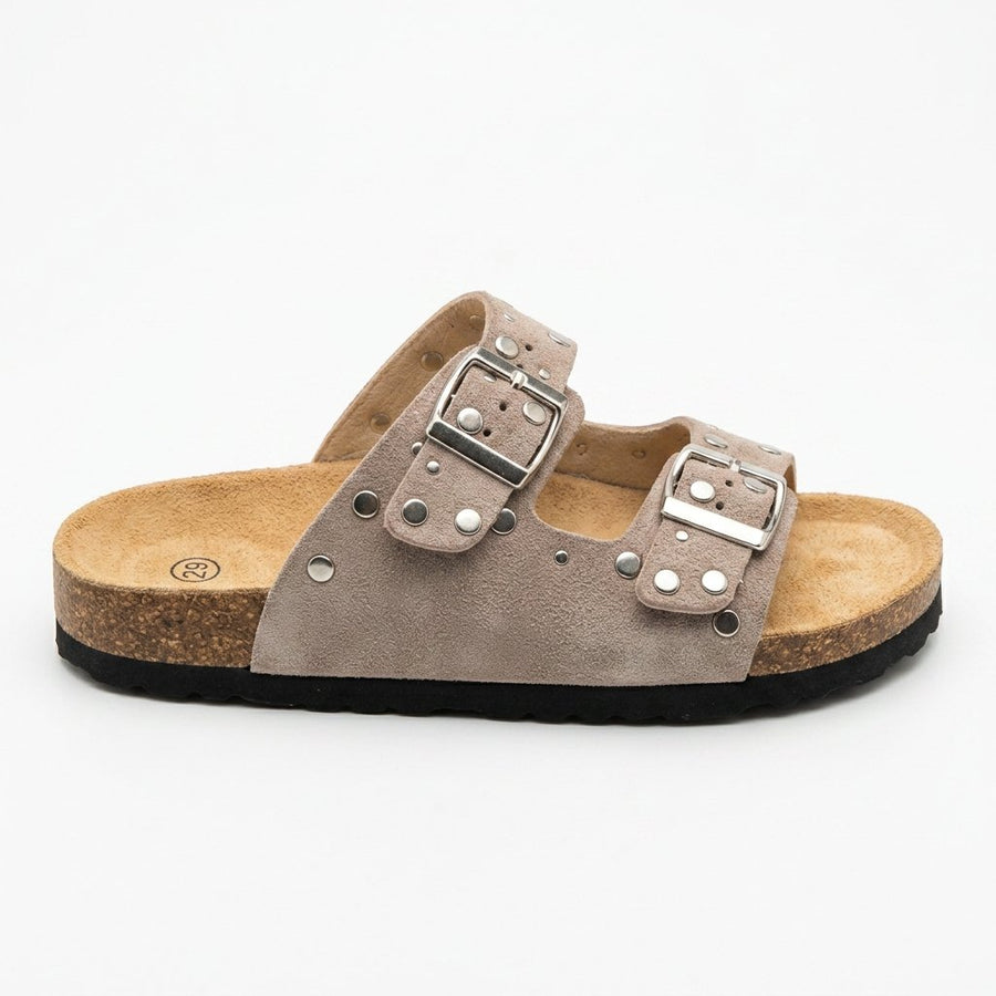 Sandales Fille Taupe Double Bride Rivets – Style Birkenstock – Importées d'Espagne 🇪🇸