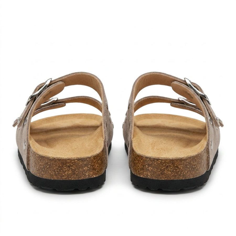 Sandales Fille Taupe Double Bride Rivets – Style Birkenstock – Importées d'Espagne 🇪🇸