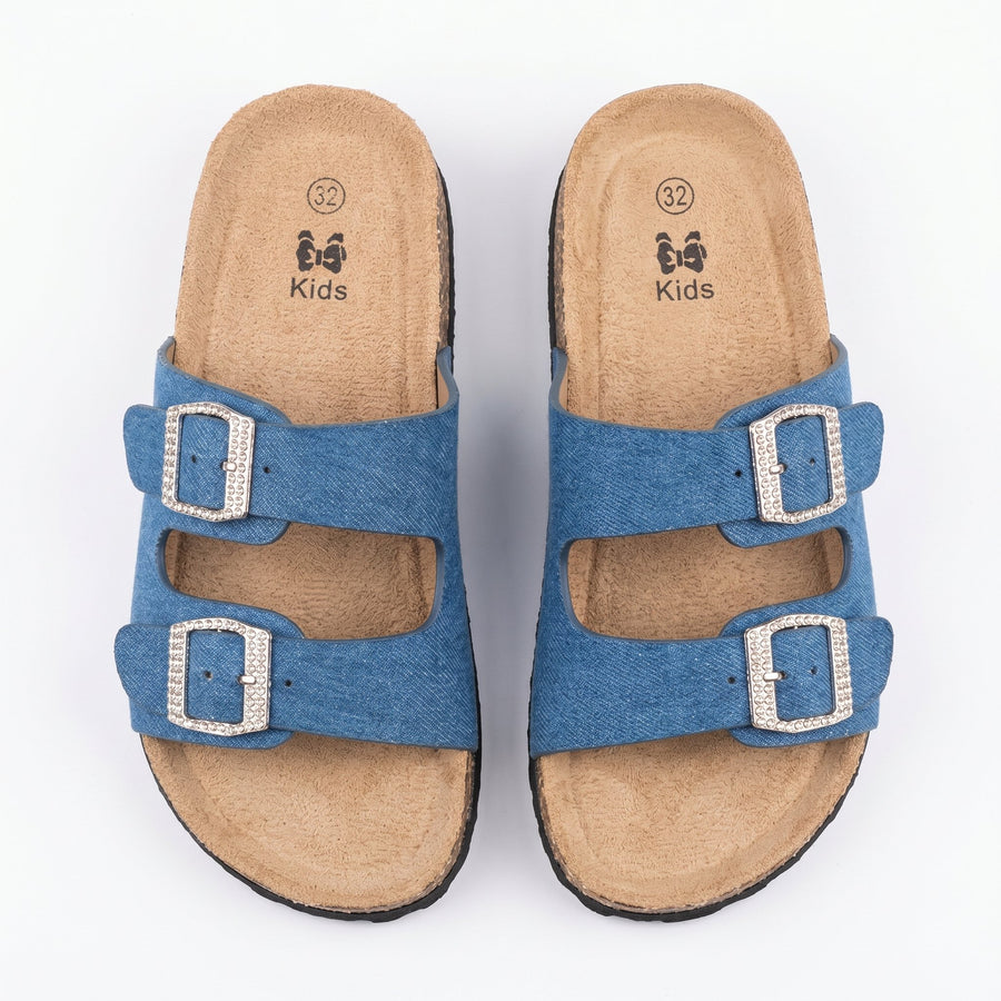 Sandales Fille Bleu Denim Strass – Double Boucle – Importées d'Espagne 🇪🇸