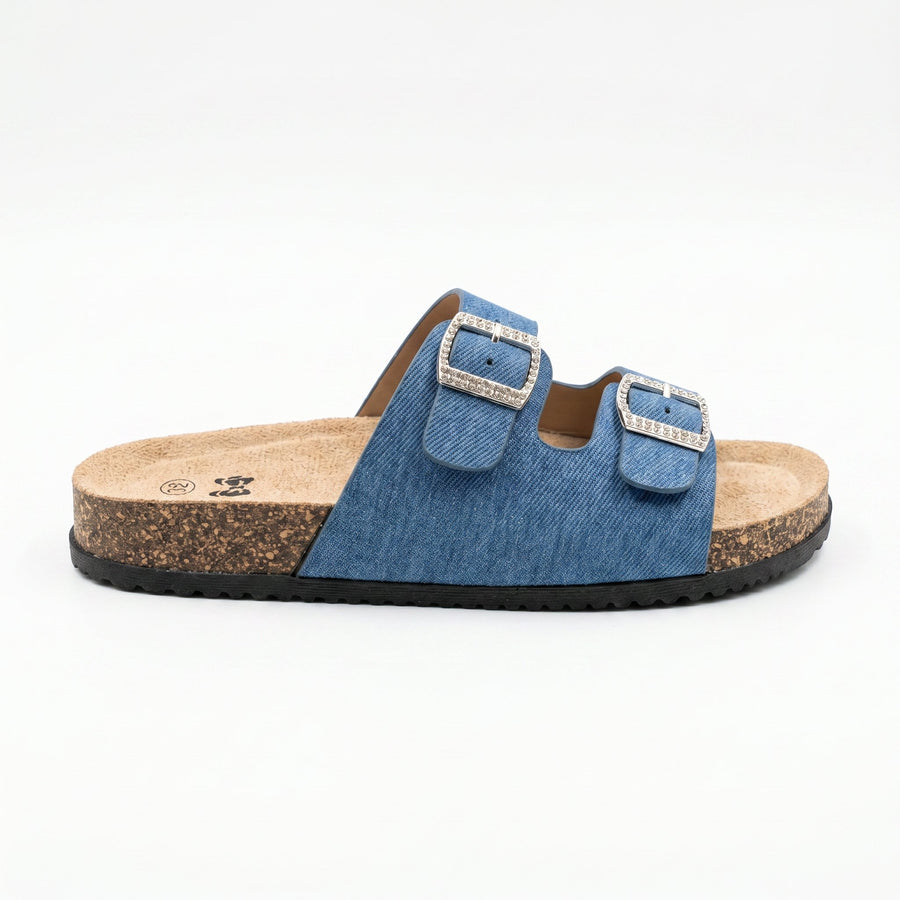 Sandales Fille Bleu Denim Strass – Double Boucle – Importées d'Espagne 🇪🇸