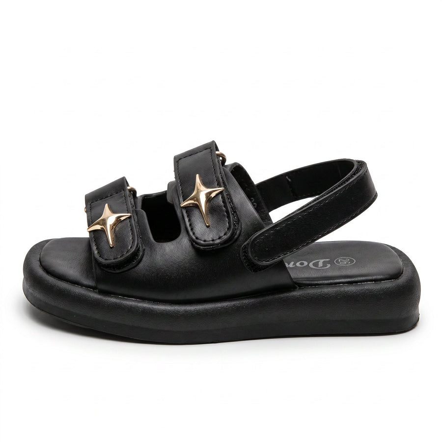 Sandales Fille Noir Étoile Dorée – Semelle Plateforme – Importées d'Espagne 🇪🇸